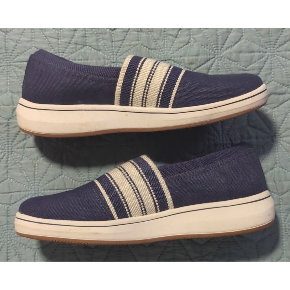 Clarks Women's Cloudsteppers BreezeSky Mist Sz 6 Washable Slip-Ons Navy Stretch - Picture 10 of 10
